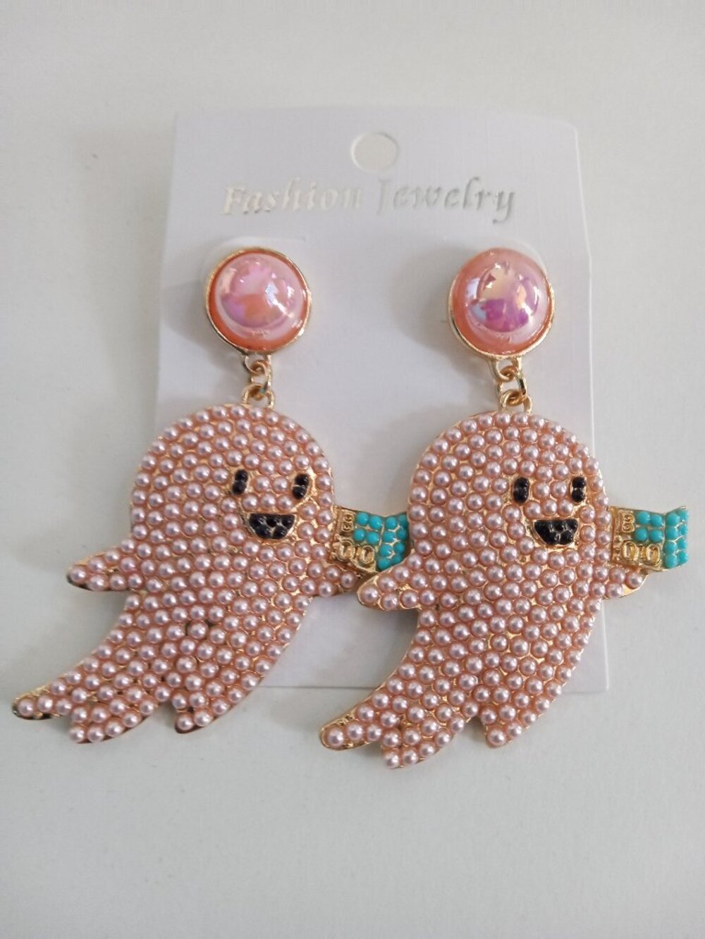 Halloween acrylic pink Beaded Ghost Earrings-AQ213